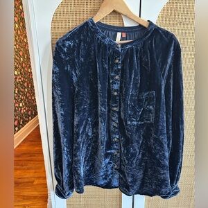 Anthropologie PILCRO Velvet Button-Up Shirt in Deep Blue